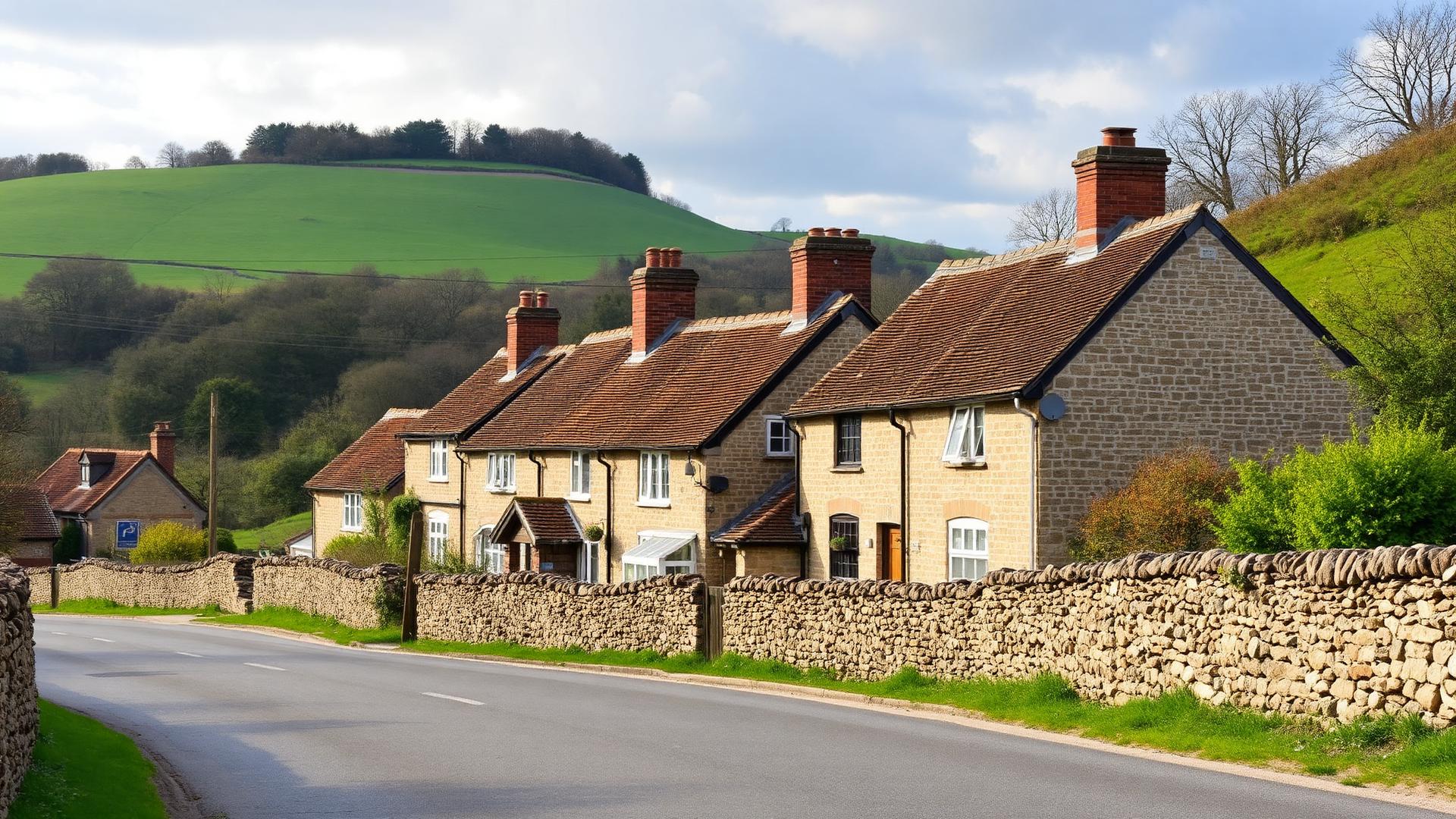 West Sussex rural village with stone cottages and South Downs National Park landscape