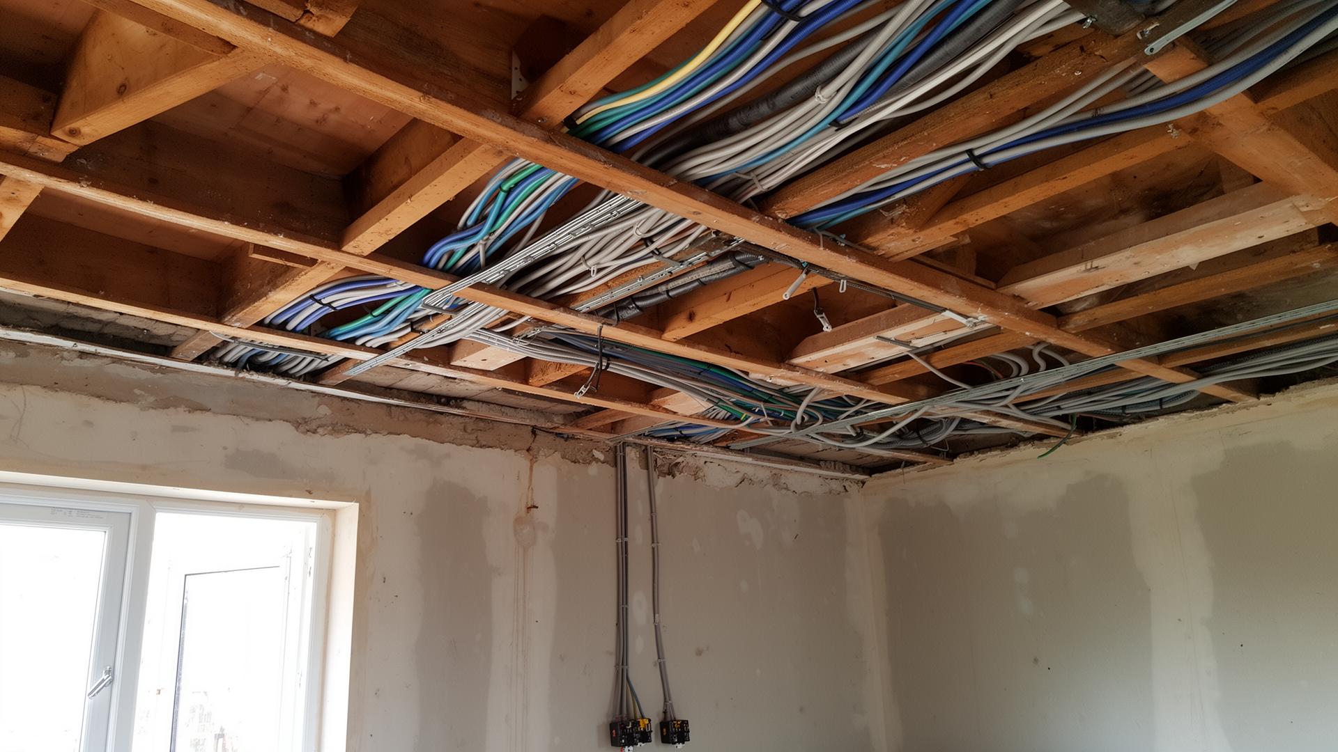Electrical rewiring cables and conduit in a Surrey residential property
