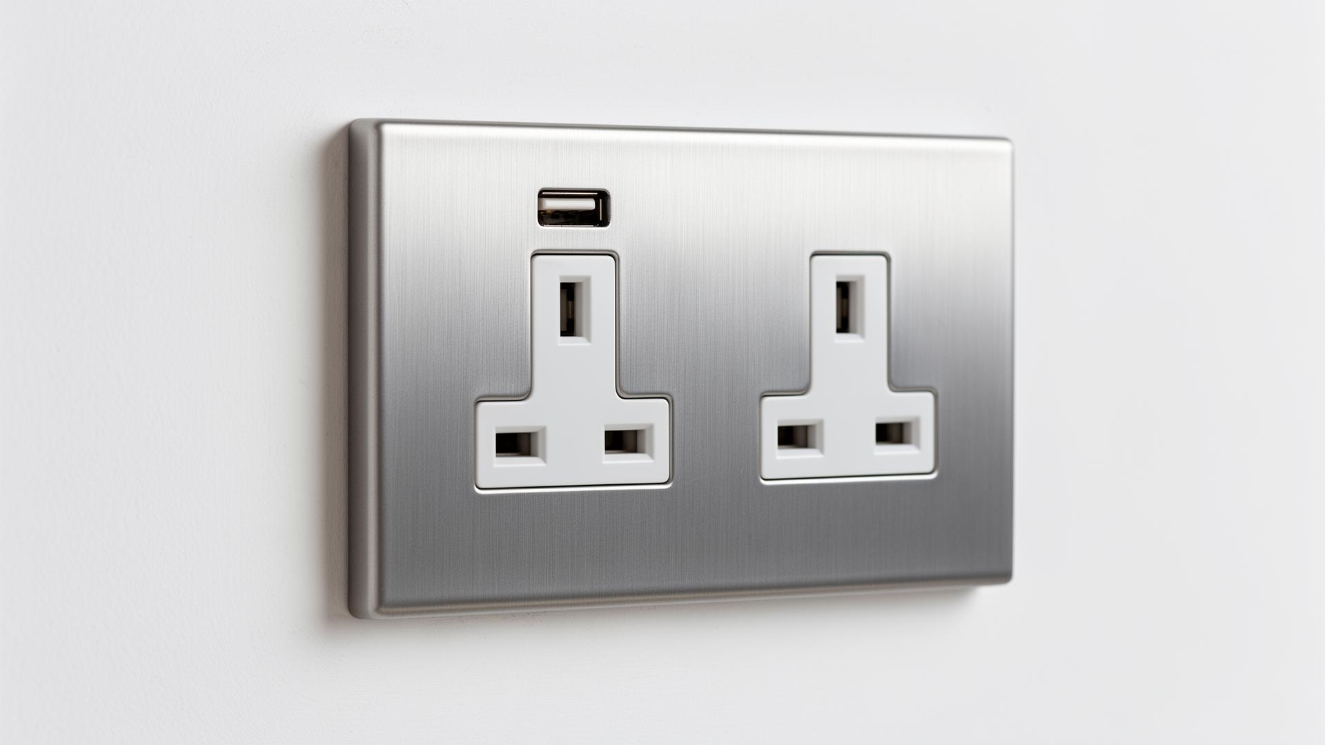 Clean white electrical sockets and light switches on a wall
